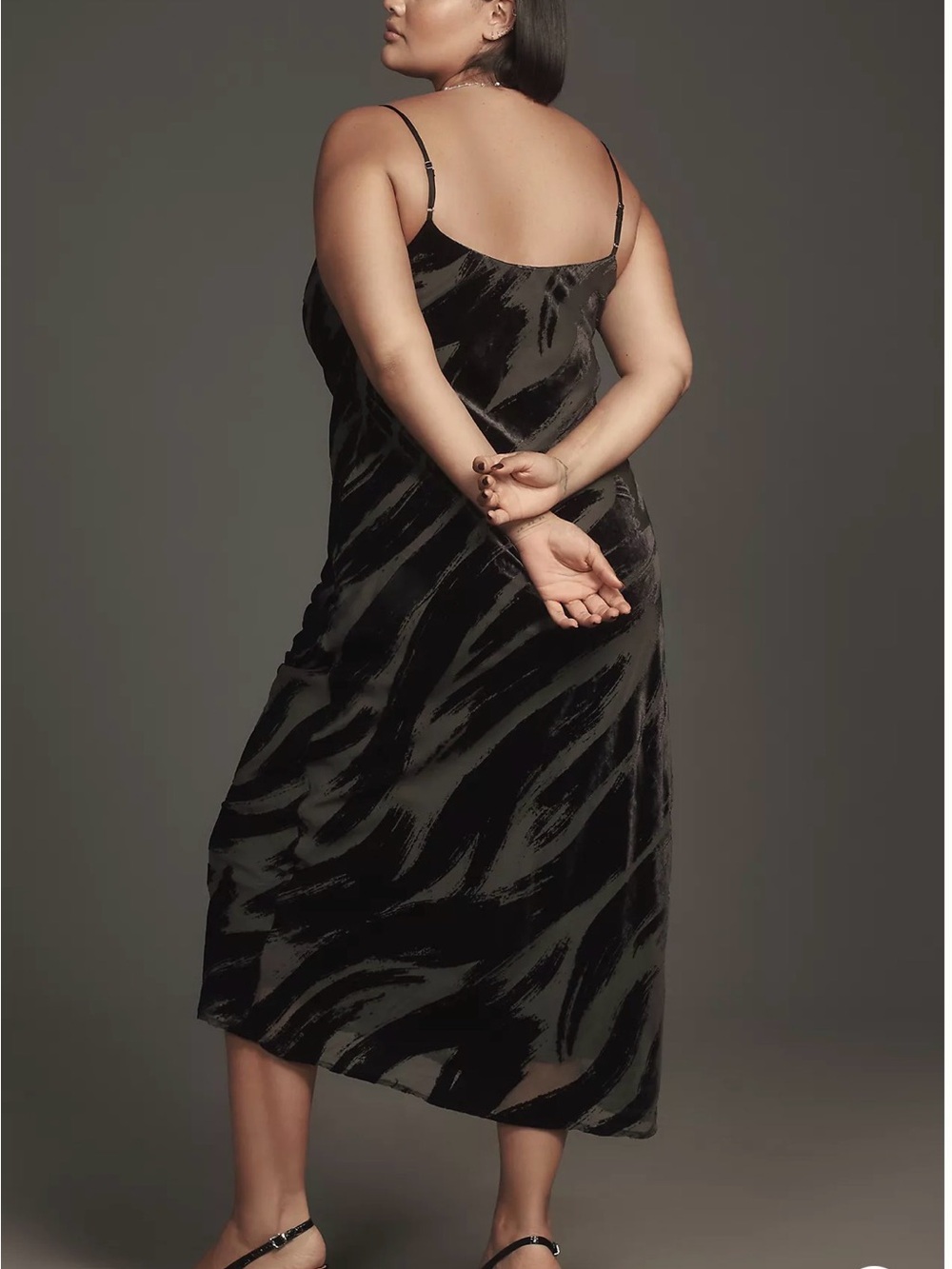 NWT By Anthropologie 3X Black Velvet Slip Dress - Floral Lace Cowl, Burnout - Picture 10 of 11